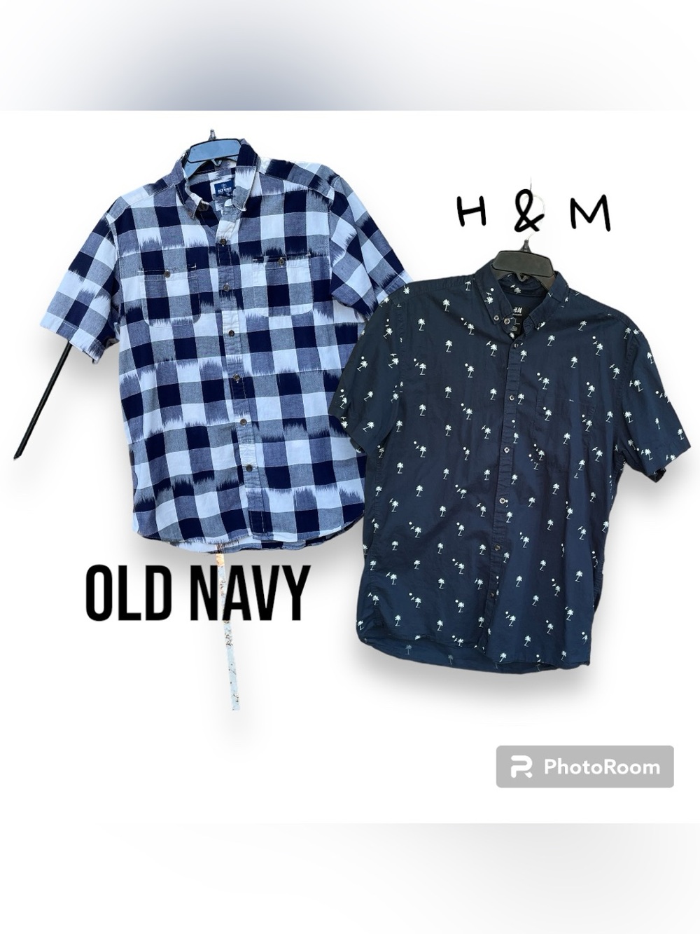 Mens Shirt Short Sleeve Button Up 2 PIECES Old Navy + H & M Size Medium